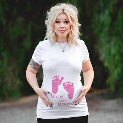 Nagy méretű Vicces kismama póló Baby on Board Mintaminta Terhes női póló felsők Terhességi rövid ujjú póló Ruhák