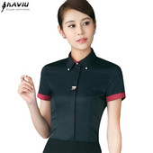 Vasaras modes sieviešu krekls ar īsām piedurknēm, melns balts, slaids, fliterots kokvilnas blūze biroja sieviešu topi