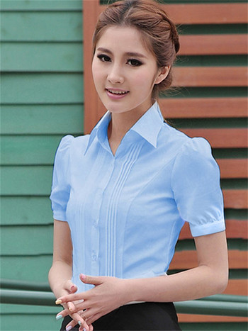 5XL Дамски летни пролетни блузи Ризи Дамска мода Ежедневни къси ръкави с обърната яка Едноцветни офис блузи Топове CT0768