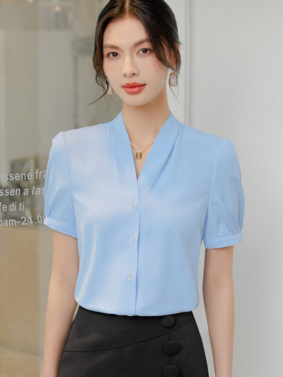 NAVIU 2024, vasaras jauni sieviešu eleganti šifona blūzes ar īsām piedurknēm, balti sūdi, balti vintage biroja apģērbi, biznesa ikdienas topi