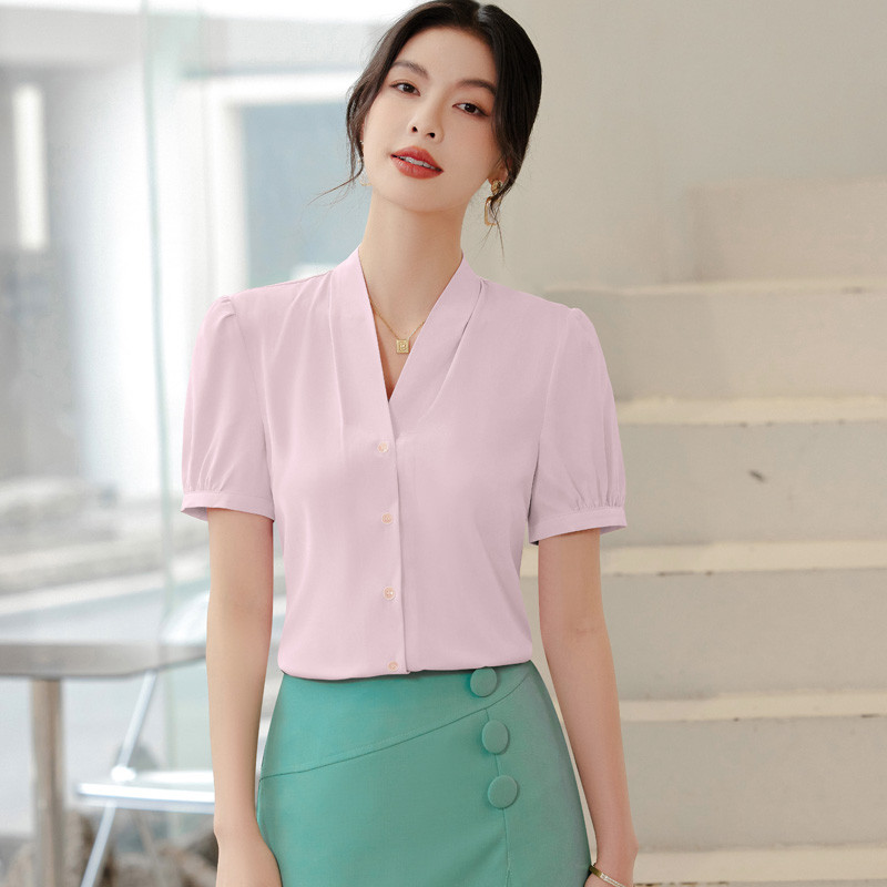 NAVIU 2024, vasaras jauni sieviešu eleganti šifona blūzes ar īsām piedurknēm, balti sūdi, balti vintage biroja apģērbi, biznesa ikdienas topi