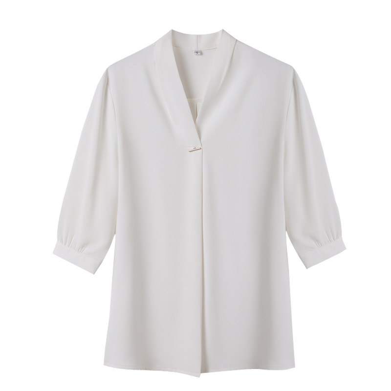 NAVIU Sieviešu Sping Summer Style Baltas Blūzes Krekli Sieviešu Biroja Wea OL Puspiedurknēm V Kakls Vienkrāsains Blusas Topi Melns Aprikožu