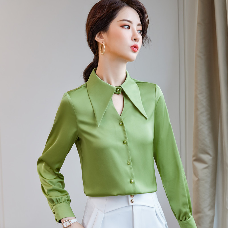 Narancssárga ing Női, hosszú ujjú, V nyakú Blusas Mujer De Moda 2022 csúcskategóriás formális sifon blúzok irodai női divat munkalap