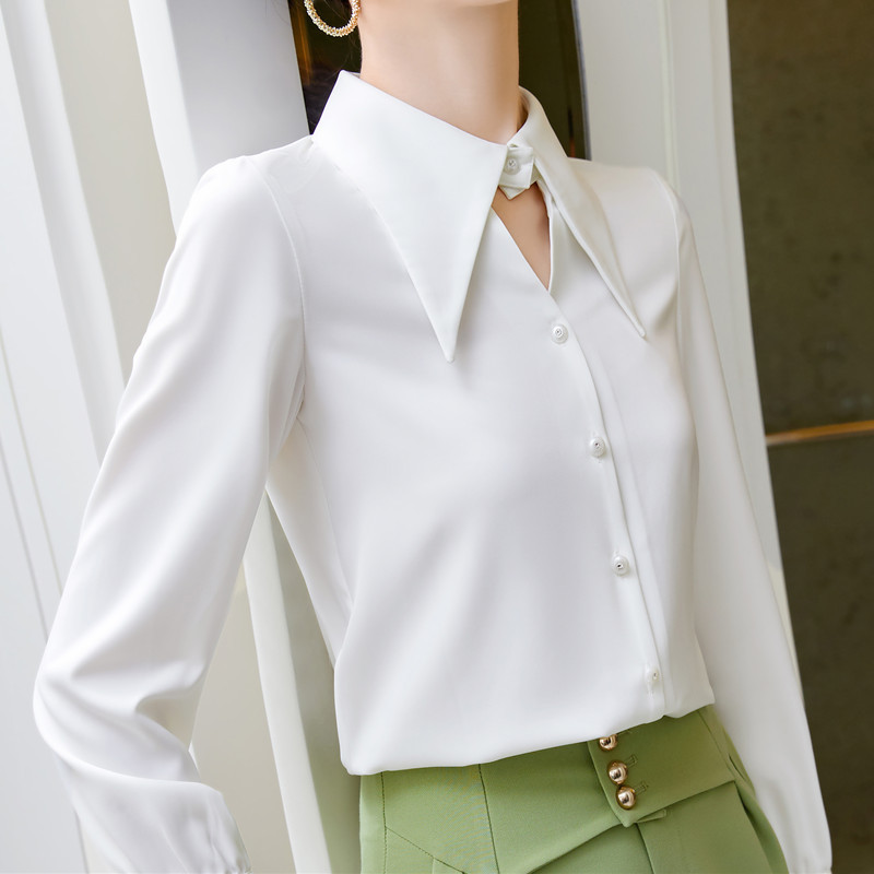 Narancssárga ing Női, hosszú ujjú, V nyakú Blusas Mujer De Moda 2022 csúcskategóriás formális sifon blúzok irodai női divat munkalap