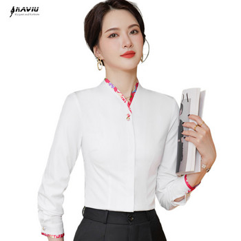 NAVIU Нова пролетна униформа на стюардеса на авиокомпанията Бизнес риза Елегантна тънка офис дамска бяла блуза за жени Работно облекло