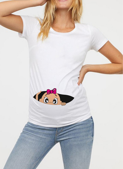 Női kismama ruházat terhes póló Vicces felső, aranyos baba mintás O-nyakú, rövid ujjú terhes felsők Terhes pólók