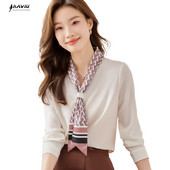 NAVIU fehér szalagos nyakkendős női ing V nyakú Professzionális formális szatén blúzok Irodai női munkafedők Szürke új divat