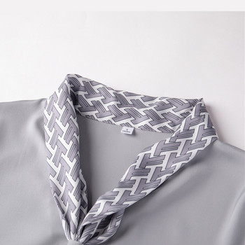 NAVIU Дамска риза с бяла панделка с вратовръзка с V-образно деколте Професионални официални сатенени блузи Офис дамски работни блузи Сиво Нова мода