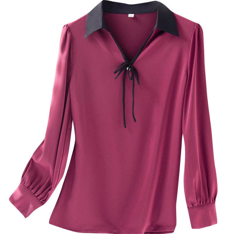 NAVIU 2023 Őszi új rózsa piros ing női csúcskategóriás divat V nyakú temperamentum alkalmi formális blúzok irodai női munkalapok fehér