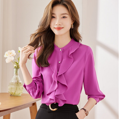 NAVIU lilla särk naiste tippklassi uus sügis Elegantne temperament Pidulik pikkade varrukatega pluusid Kontori naiste tööpinnad valged