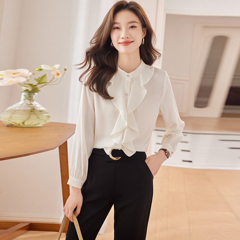 NAVIU lilla särk naiste tippklassi uus sügis Elegantne temperament Pidulik pikkade varrukatega pluusid Kontori naiste tööpinnad valged