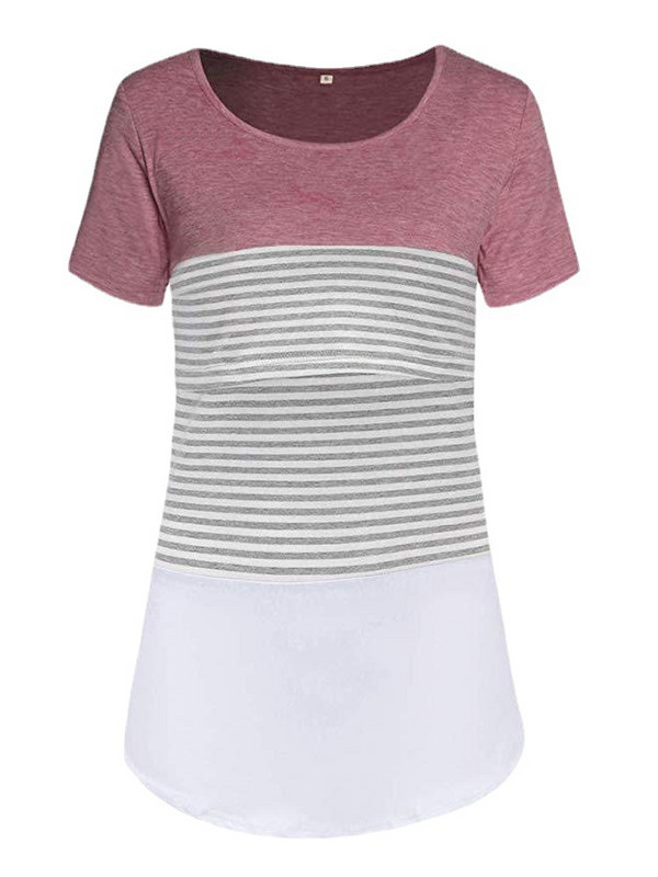 Terhes nők szoptató póló Kismama Nyári Rövid ujjú Nyakú pólók Csíkos szoptatási póló Alkalmi