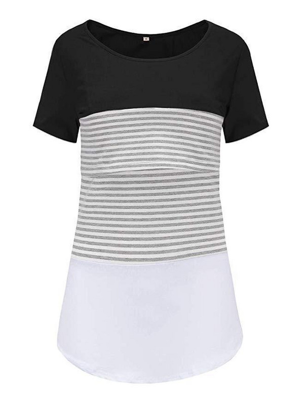Terhes nők szoptató póló Kismama Nyári Rövid ujjú Nyakú pólók Csíkos szoptatási póló Alkalmi