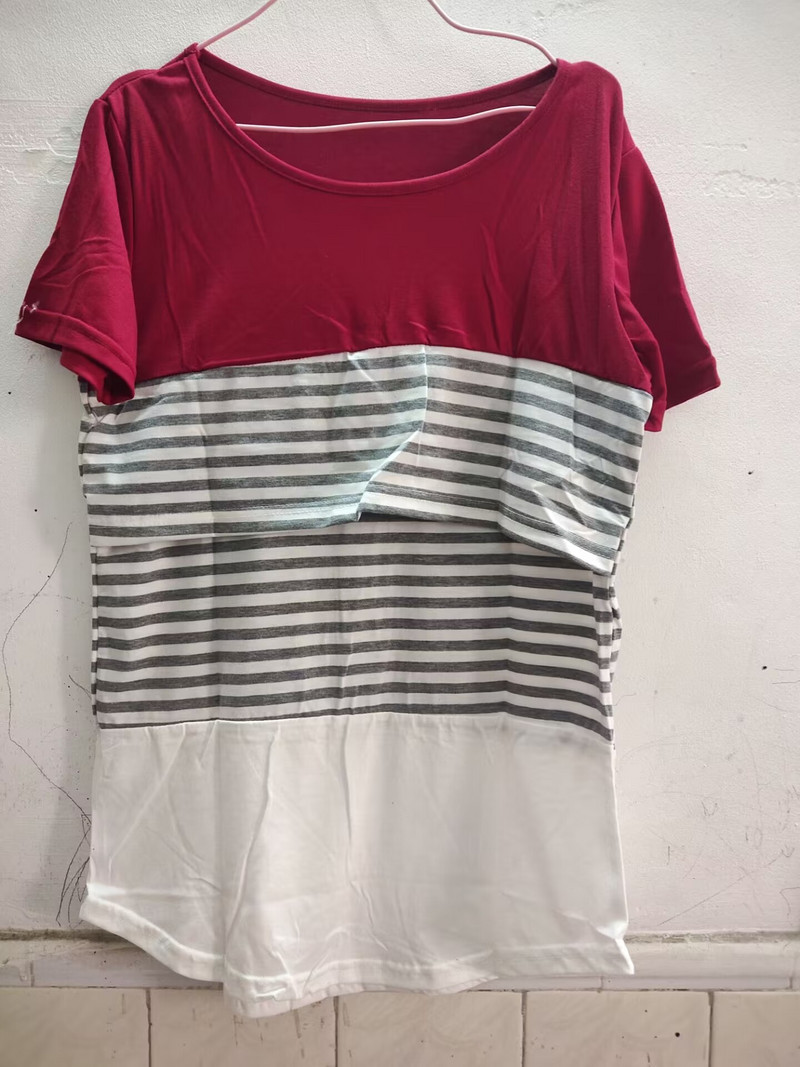 Terhes nők szoptató póló Kismama Nyári Rövid ujjú Nyakú pólók Csíkos szoptatási póló Alkalmi