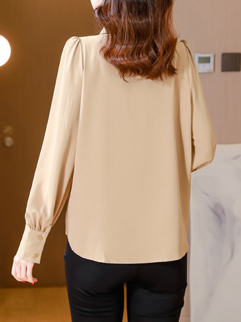 Елегантна модна панделка с панделка OL топове 2024 Пролетна шифонена риза с дълги ръкави Едноредна дамска блуза