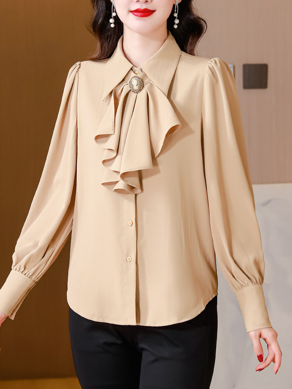 Elegantne moodne lint Bowknot OL topsid 2024 kevad pikkade varrukatega šifoonsärk Üherealine naiste pluus