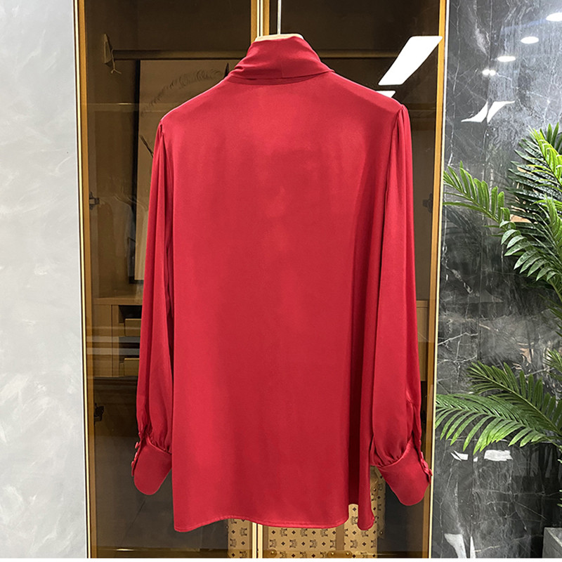 Eiropa 2023 pavasara elegants apkakles lentes bantīti smags sievišķīgs krekls