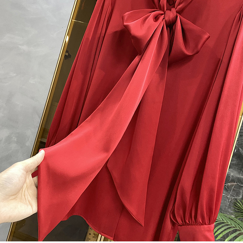 Eiropa 2023 pavasara elegants apkakles lentes bantīti smags sievišķīgs krekls