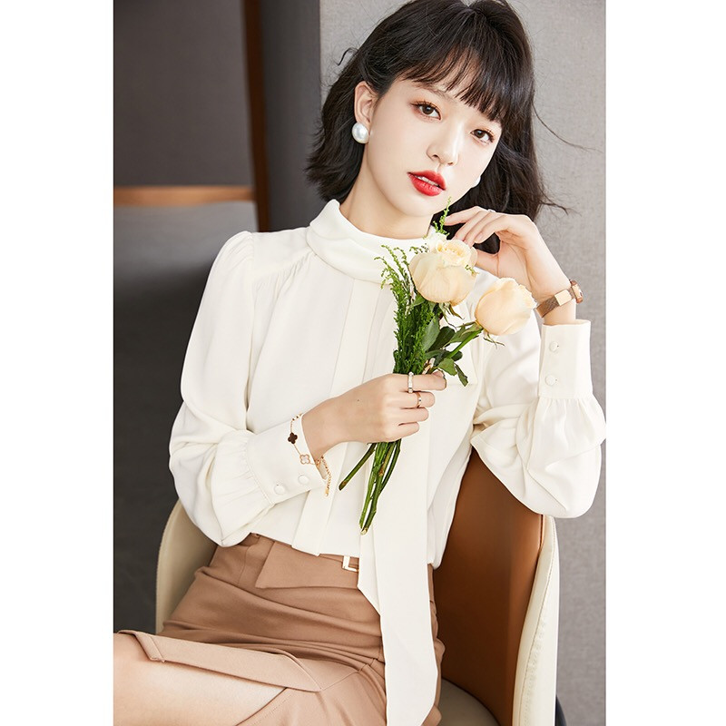 Pinkoz skrejceļa dizainere stilīga sarkana statīvs apkakle tauriņš ar garām piedurknēm sarkana blūze sievietēm pavasara vasara OL modes apģērbi vintage