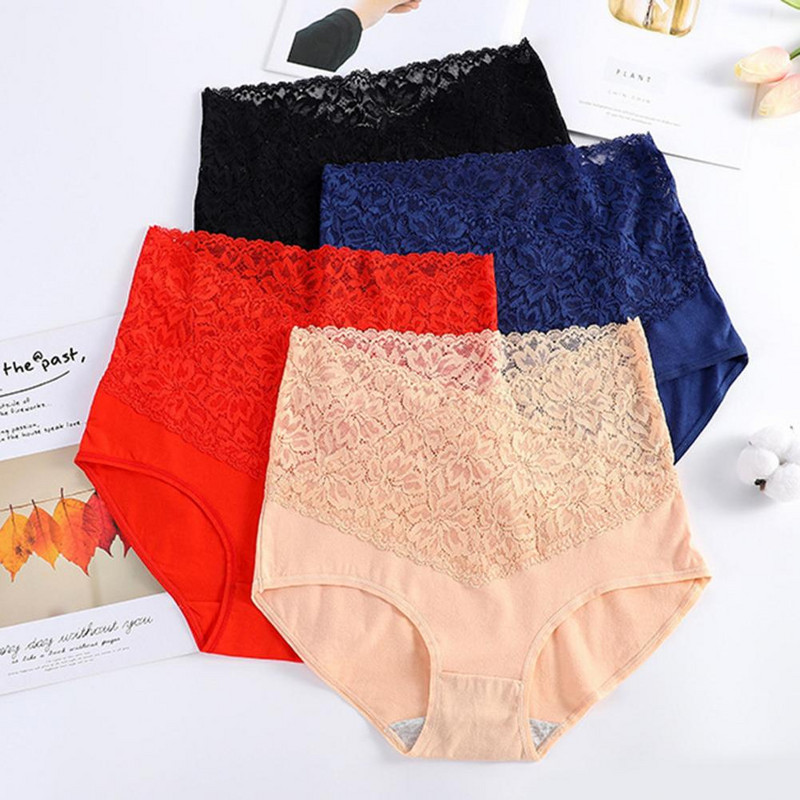 Sieviešu apakšbikses ar augstu vidukli vienkrāsainas slaidas biksītes pret saraušanos veidojošas mežģīnes stingras jostasvietas vēdera kontroles biksītes Intīmas drēbes