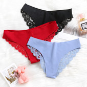 Bezšuvju sieviešu seksīgas apakšbiksītes Ledus zīda mežģīņu kārdinājums sieviešu apakšveļa Mazstāvu modes Elastība Sieviešu biksītes Komforta apakšveļa