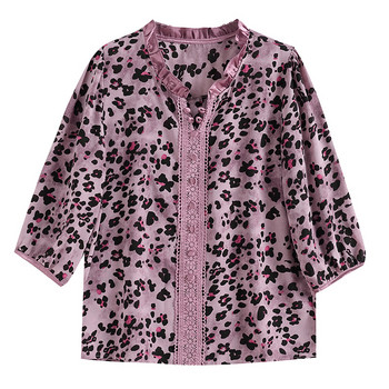M-4XL 2024 Пролет Лято Дамска блуза Нова мода Ежедневни щамповани топове с половин ръкав Дантелена риза с пачуърк