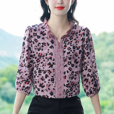 M-4XL 2024 kevadsuvi naiste pluus, uus mood, poolvarrukatega vabaaja trükitud topid Lapikujuline pitssärk