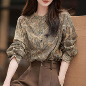 Vintage nyomott ing tavaszi őszi hosszú ujjú pulóverek blúz divat bő női felsők