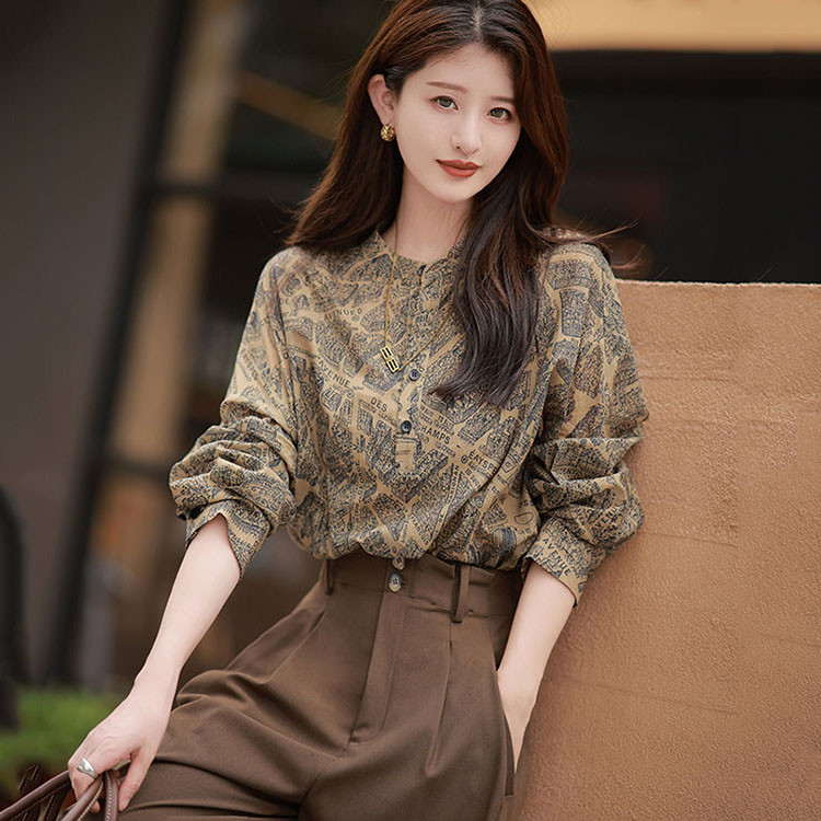 Vintage nyomott ing tavaszi őszi hosszú ujjú pulóverek blúz divat bő női felsők