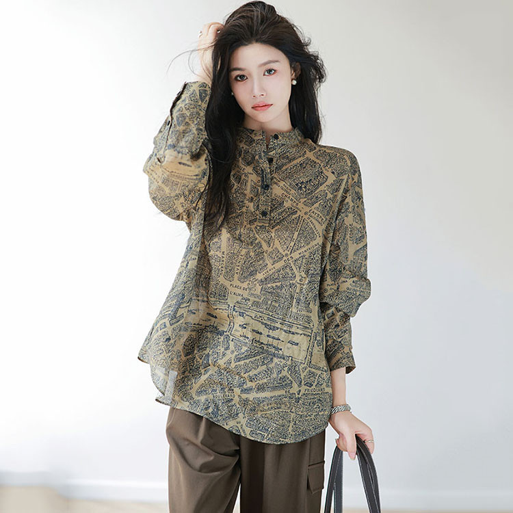 Vintage nyomott ing tavaszi őszi hosszú ujjú pulóverek blúz divat bő női felsők