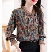 M-3XL Elegáns divat, virágmintás felsők tavaszi ősz női blúz, hosszú ujjú gyöngyös OL ing