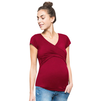Μονόχρωμα ρούχα εγκυμοσύνης για θηλασμό Κοντό μανίκι μαλακό λεπτό μπλουζάκι Μπλούζα εγκυμοσύνης T-shirt Ρούχα Ropa