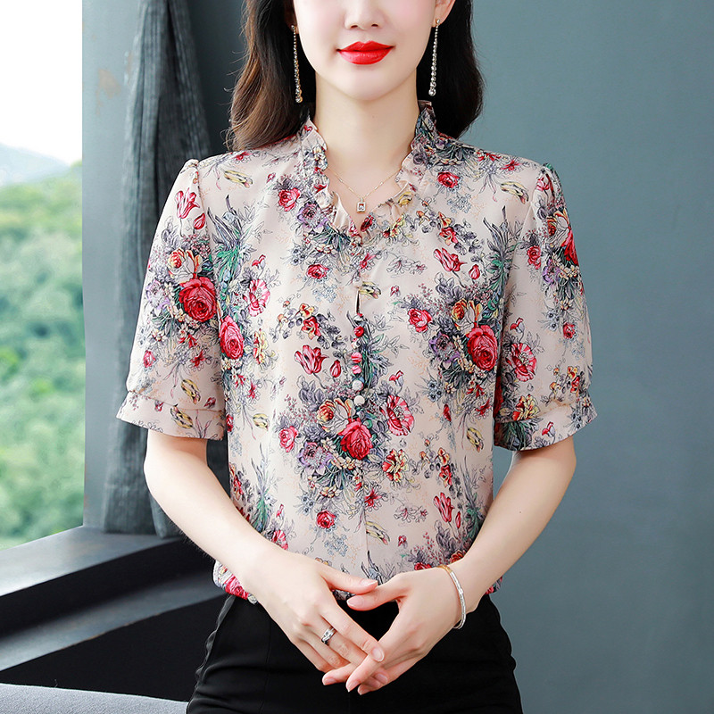 Sügis 2023 vabaaja lilledega trükitud topid Latern varrukas siidist šifoonist pluus särk Mood V kaelus Naiste riided