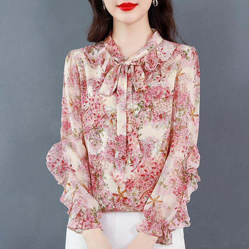 Lilleline šifoonsärk Naiste kevadsuvi uus Korea kikilips pluus lahtised topsid särgid Blusas Mujer 5XL