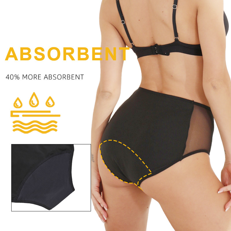Meiteņu menstruālās biksītes Pilnīga aizsardzība 4 slāņu mazgājama sieviešu apakšveļa ar augstu absorbciju, funkcionālas noplūdes necaurlaidīgas biksītes