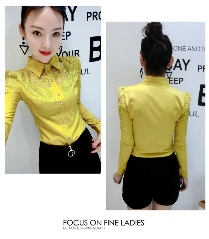 Eleganta sieviešu mežģīņu blūze ar garām piedurknēm Jauna modes šuvums Kokvilnas krekls Slaids Vienrindas Karstās urbšanas OL Topi