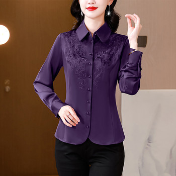 Пролет 2024 г. Елегантни модни офис дамски горнища с едноредно закопчаване Дамска бродирана блуза Риза с дълъг ръкав