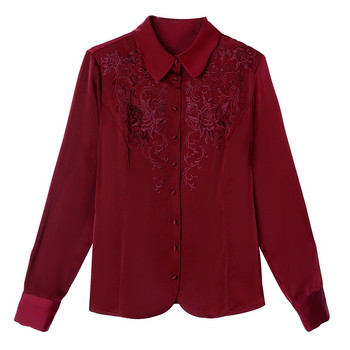 Пролет 2024 г. Елегантни модни офис дамски горнища с едноредно закопчаване Дамска бродирана блуза Риза с дълъг ръкав