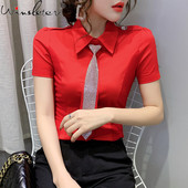 Nyári európai ruhák blúz divat OL válllap Szexi fényes gyémántok nyakkendőgombbal Kardigán felső ing 2022 T15006A