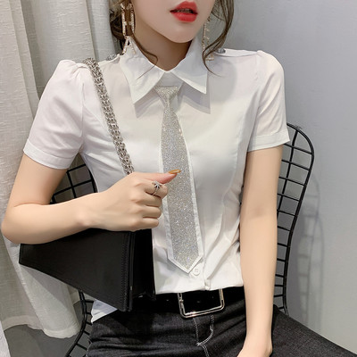 Nyári európai ruhák blúz divat OL válllap Szexi fényes gyémántok nyakkendőgombbal Kardigán felső ing 2022 T15006A