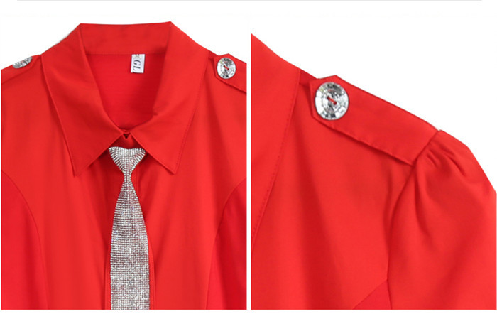 Nyári európai ruhák blúz divat OL válllap Szexi fényes gyémántok nyakkendőgombbal Kardigán felső ing 2022 T15006A