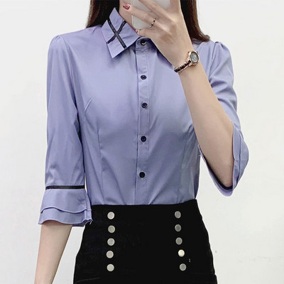 Cămașă pentru femei de vară cu mânecă scurtă cu guler răsturnat Cămașă subțire coreeană Harajuku Bluză Office Lady Formal Casual Topuri cu dungi