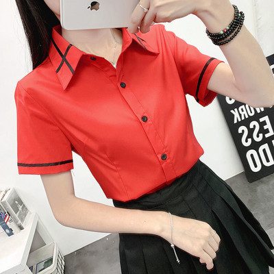 Cămașă pentru femei de vară cu mânecă scurtă cu guler răsturnat Cămașă subțire coreeană Harajuku Bluză Office Lady Formal Casual Topuri cu dungi