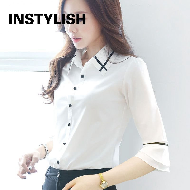 Cămașă pentru femei de vară cu mânecă scurtă cu guler răsturnat Cămașă subțire coreeană Harajuku Bluză Office Lady Formal Casual Topuri cu dungi