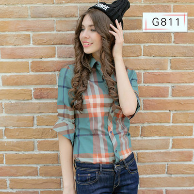 XS-3XL Jauns sieviešu kokvilnas krekls pavasara rudens modes ikdienišķa matēta rūtainā blūze meiteņu topi Virsdrēbes brīvi kokvilnas krekli sievietēm