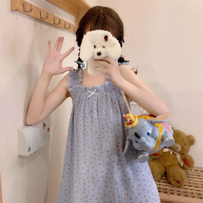 Rochie de noapte de vară pentru femei Lenjerie de noapte dulce Cămașă de noapte fără mâneci, subțire, stil coreean, pentru studenți, îmbrăcăminte drăguță de noapte pentru femei, haine de acasă