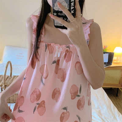 Rochie de noapte de vară pentru femei Lenjerie de noapte dulce Cămașă de noapte fără mâneci, subțire, stil coreean, pentru studenți, îmbrăcăminte drăguță de noapte pentru femei, haine de acasă