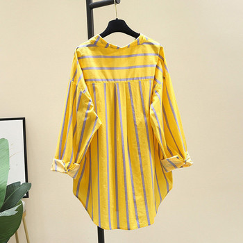 Ежедневна риза и блузи с ревери и блузи на райета, контрастен цвят, лято, есен, свободни горнища с дълъг ръкав за жени, дамско облекло