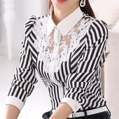 Võrgust sifonki särgid Naiste triibulised topid reväärid õhukesed naiselikud nööbid Professionaalsed rõivad Suvine temperament Offce Lady Pluusid Me