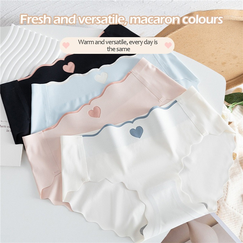 Nagy méretű, magas derekú hideg selyem bugyi nőknek szív mintás aranyos fehérnemű, légáteresztő puha lánynadrág női fehérnemű M-XL